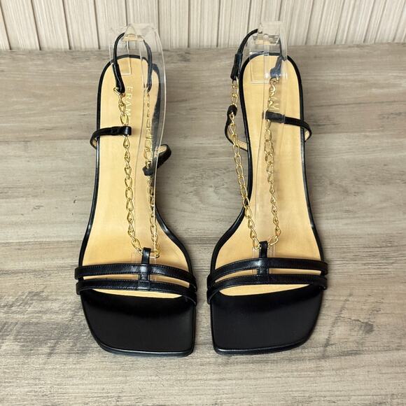 FRAME Le Tati Chain Noir Leather Slingback Sandal Black Gold Chain Size 9 - Picture 5 of 16